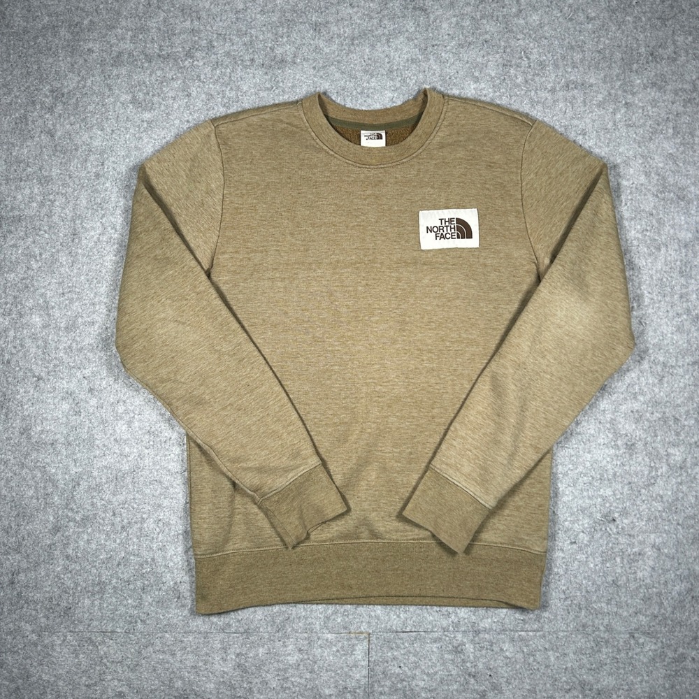 The North Face sweatshirt mens Small Brown Patch Logo Crewneck Fleece Pullover